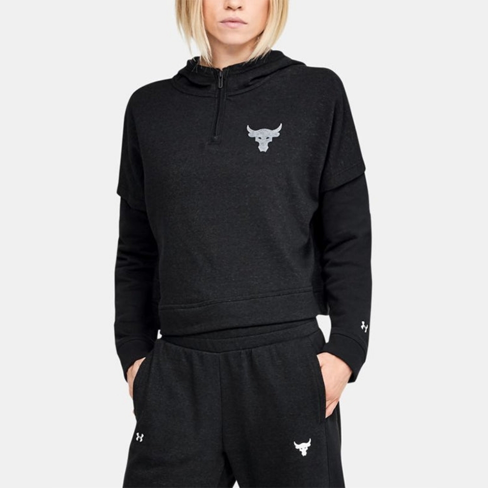 Under Armour Project Rock Warrior Mana Cropped Quarter Zip Hoodie Black Size M